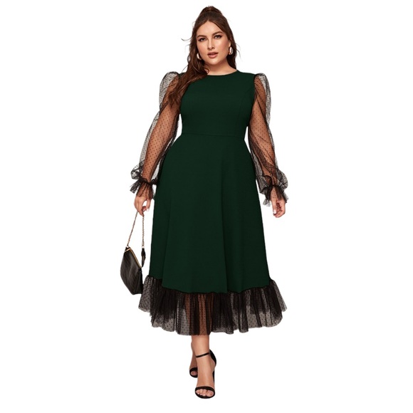 SHEIN Dresses & Skirts - SHEIN Women’s Plus Dobby Mesh Long Sleeve Midi Dress